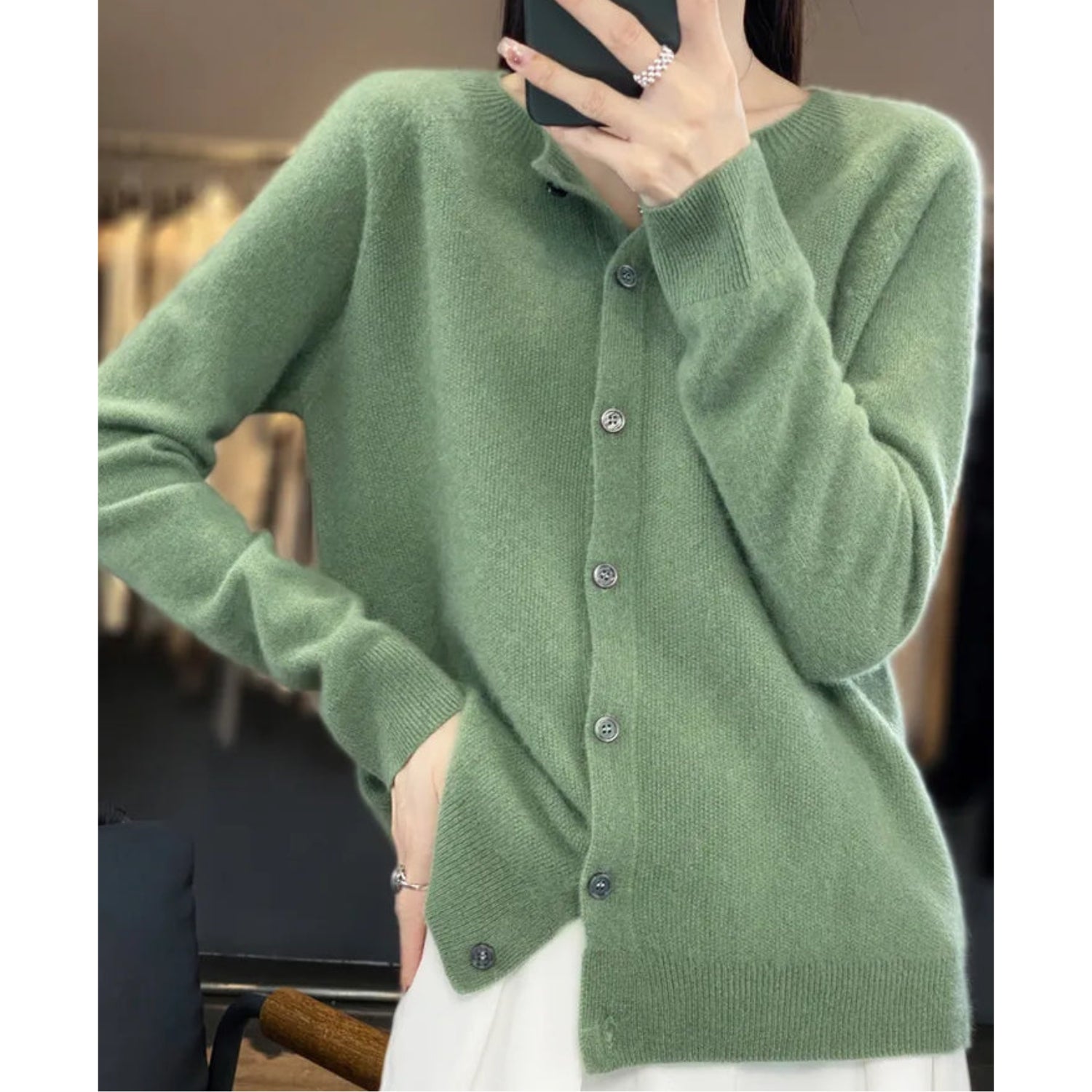 Nola | Women's Knit Cardigan Button Front Cream Long Sleeve