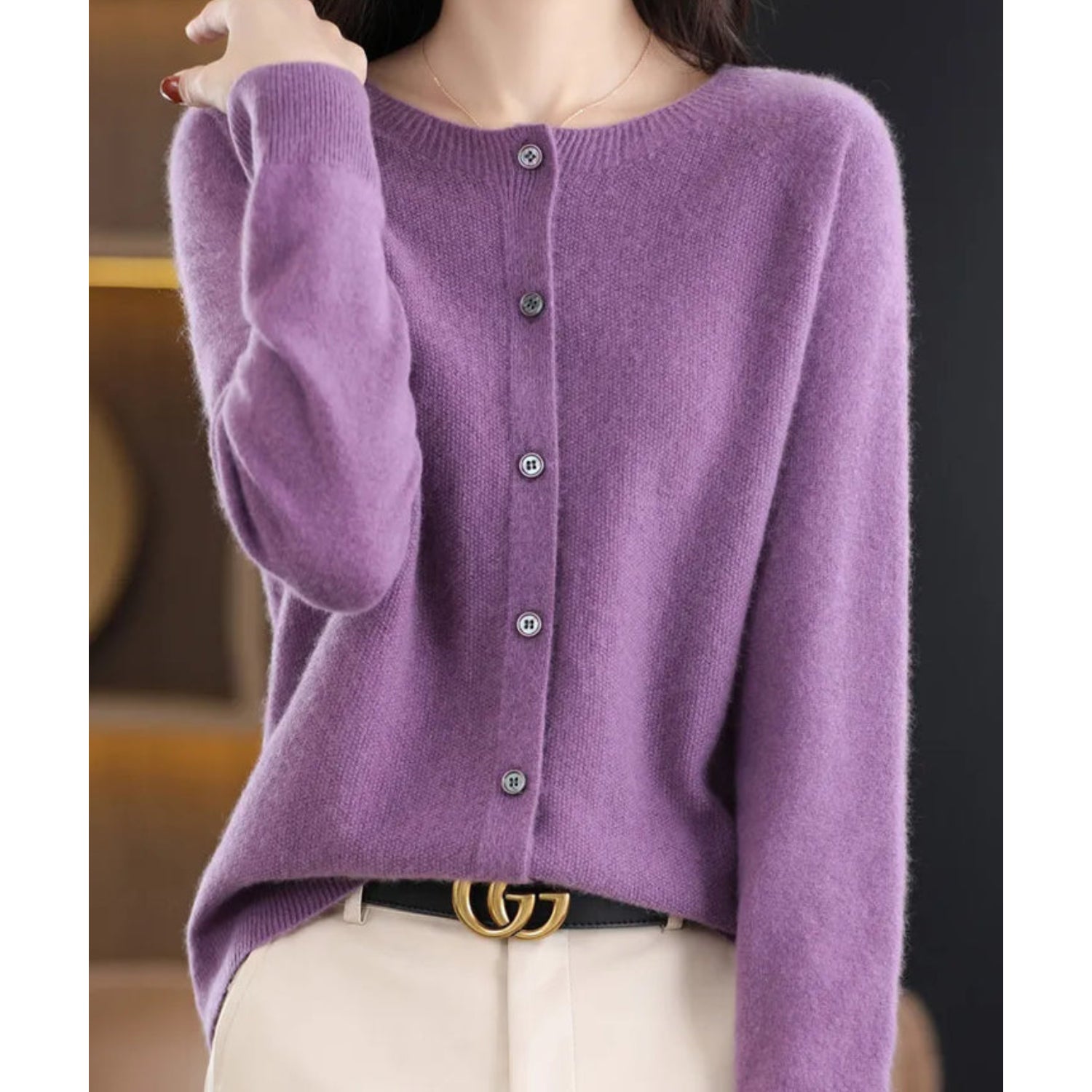 Nola | Women's Knit Cardigan Button Front Cream Long Sleeve
