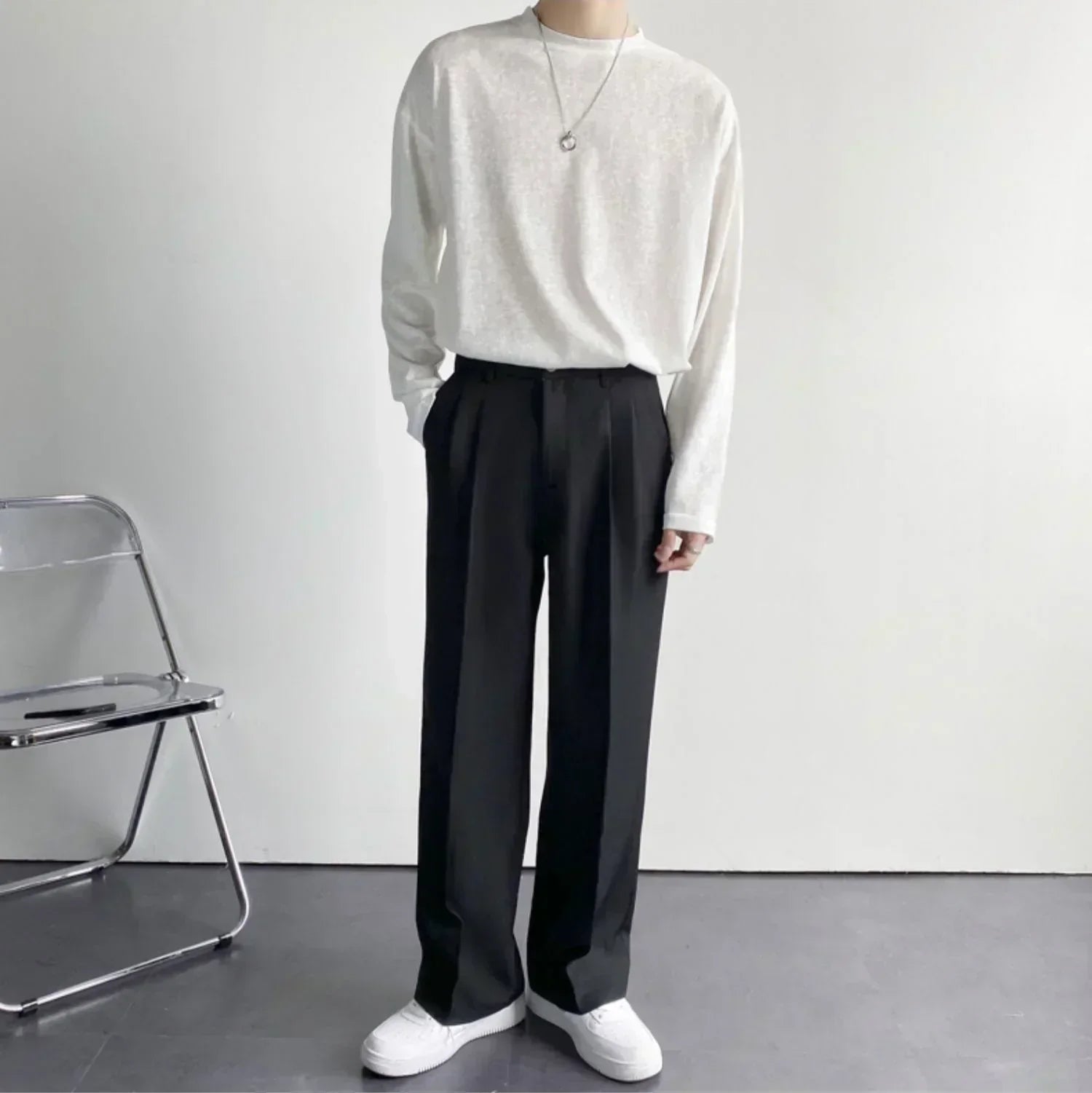 Axel | Men's Pleated Wide Leg Dress Pants Black