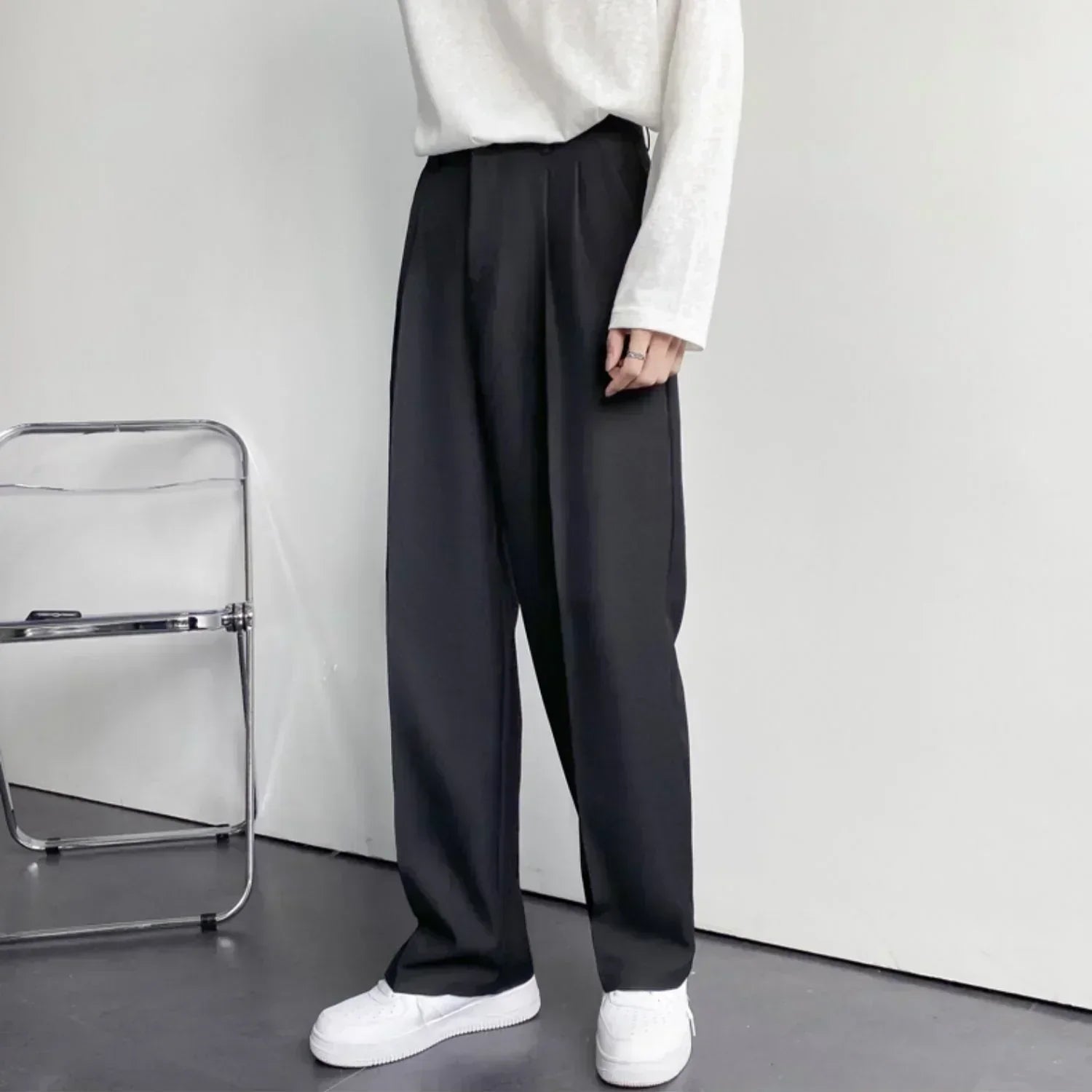 Axel | Men's Pleated Wide Leg Dress Pants Black