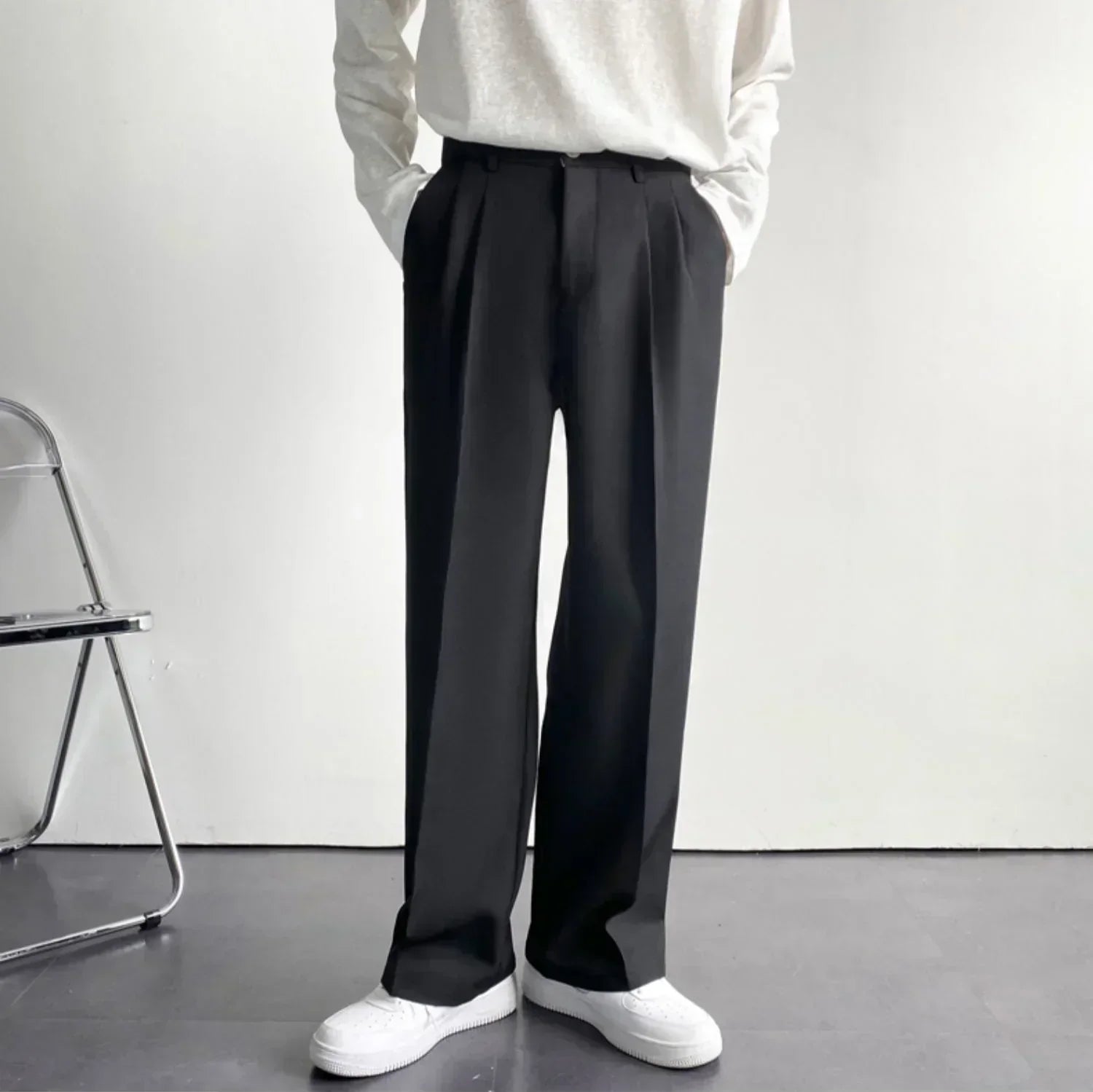 Axel | Men's Pleated Wide Leg Dress Pants Black