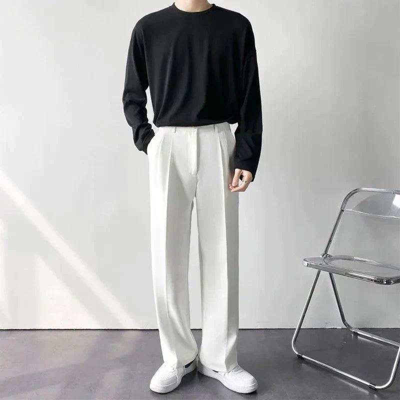 Axel | Men's Pleated Wide Leg Dress Pants Black