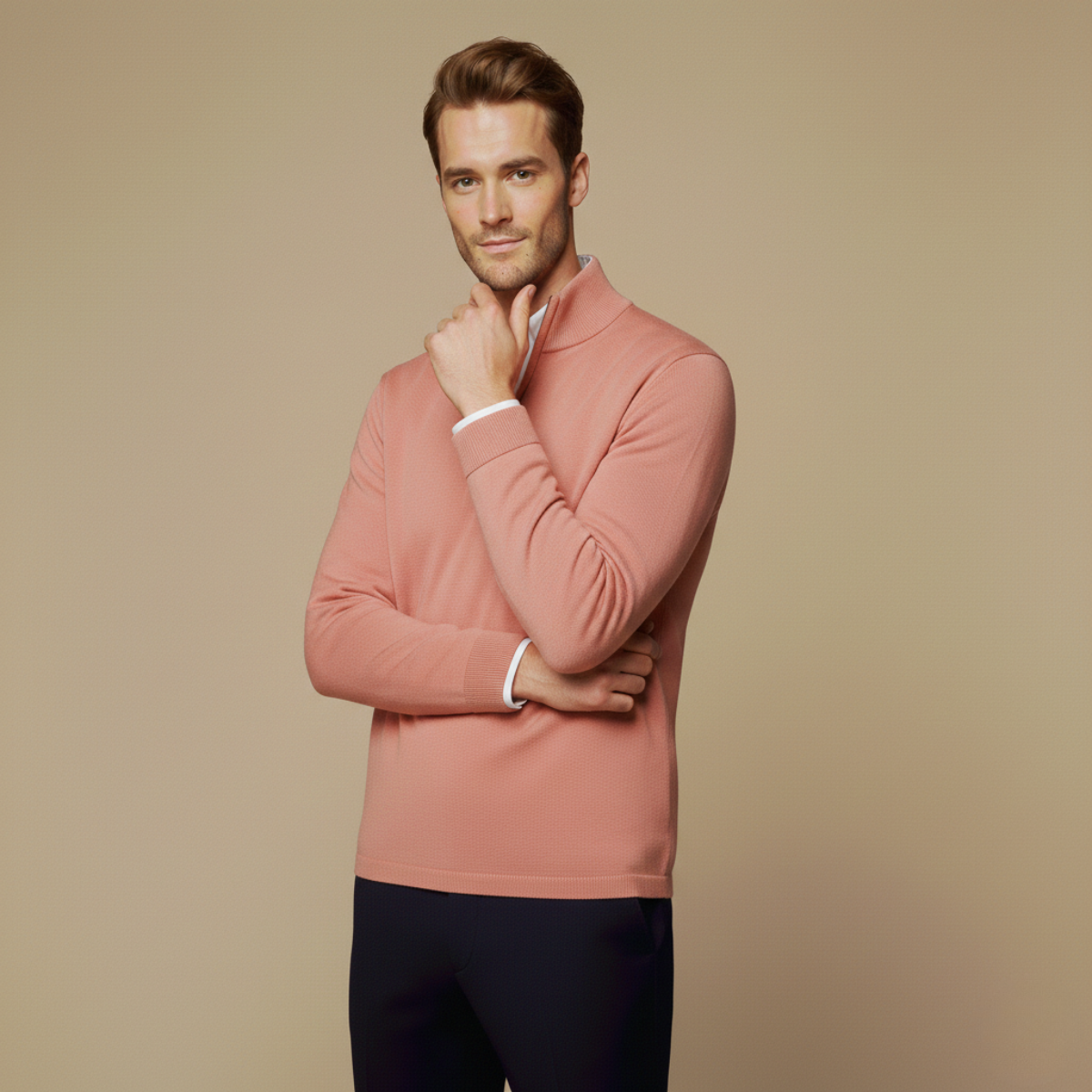 Voss | Men's Quarter Zip Sweater Burnt Orange