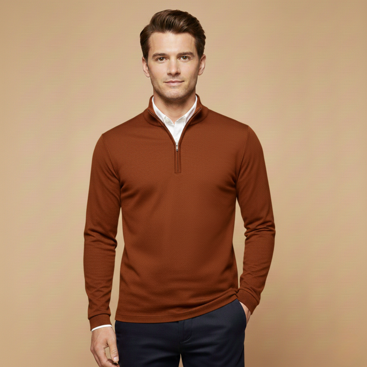 Voss | Men's Quarter Zip Sweater Burnt Orange
