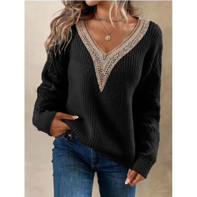 Esme | Women's Cable Knit V Neck Sweater Cream Openwork Sleeve