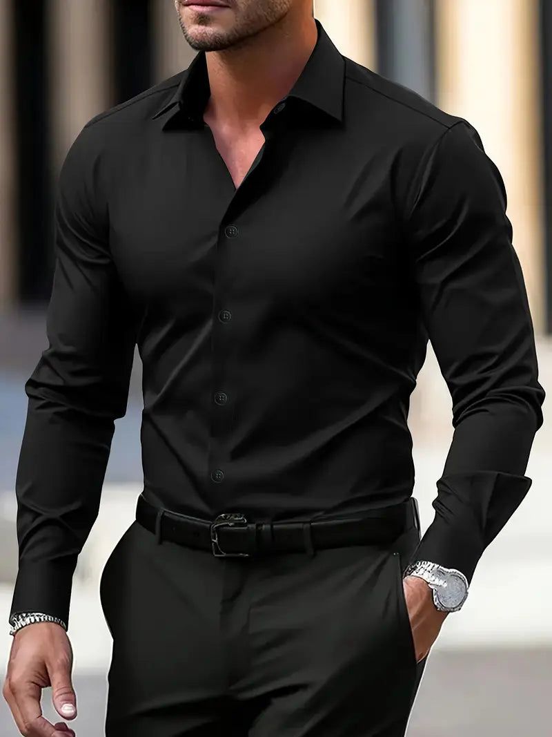 Axel | Men's Dress Shirt Black Long Sleeve Button Up