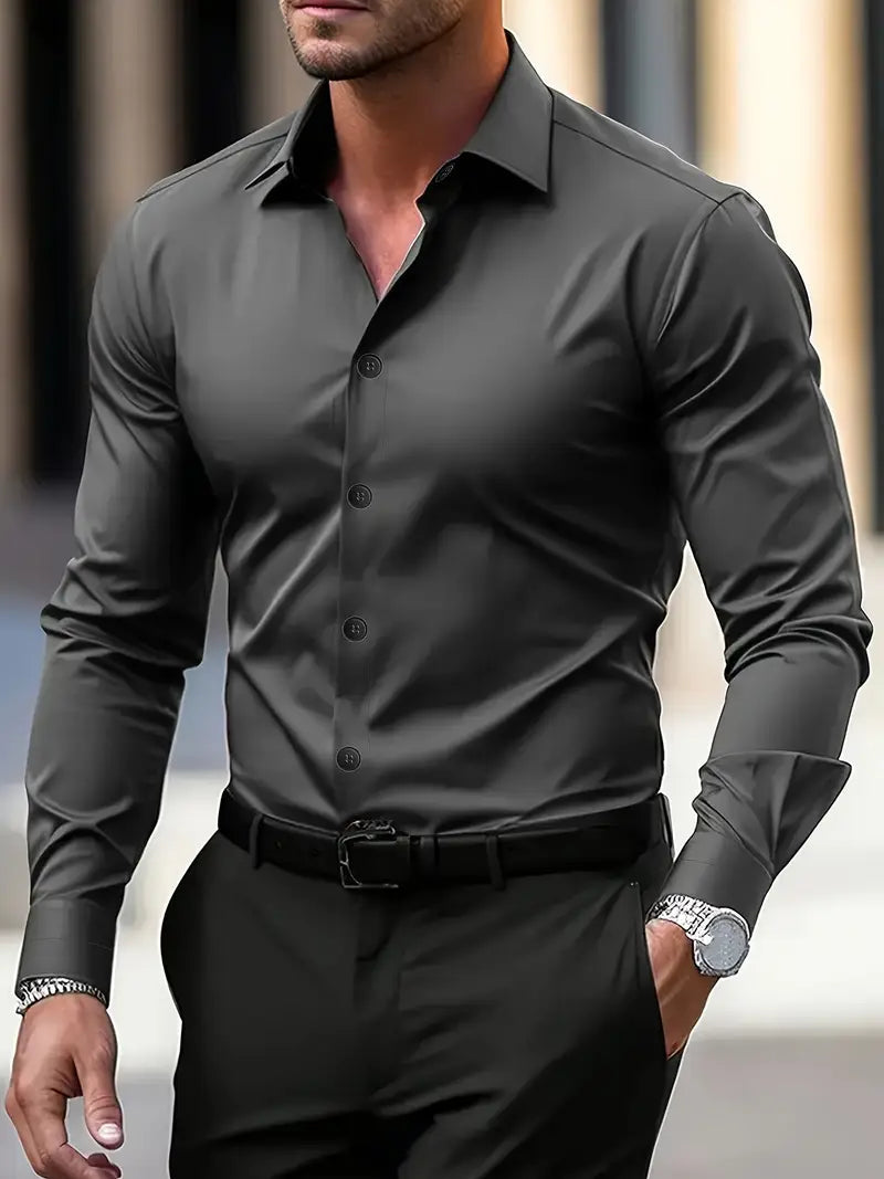 Axel | Men's Dress Shirt Black Long Sleeve Button Up