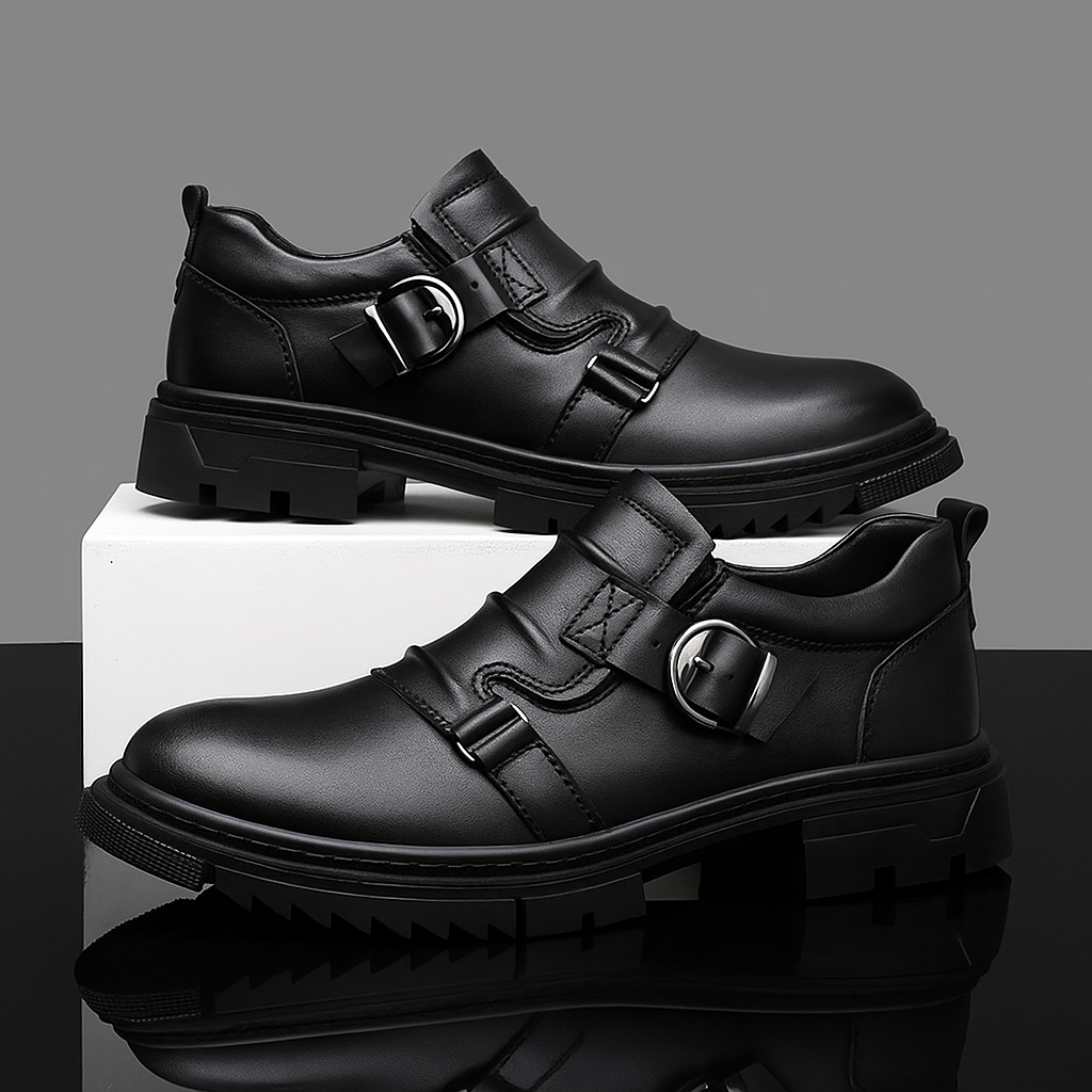 Axel | Men's Black Leather Oxford Shoes Buckle Detail