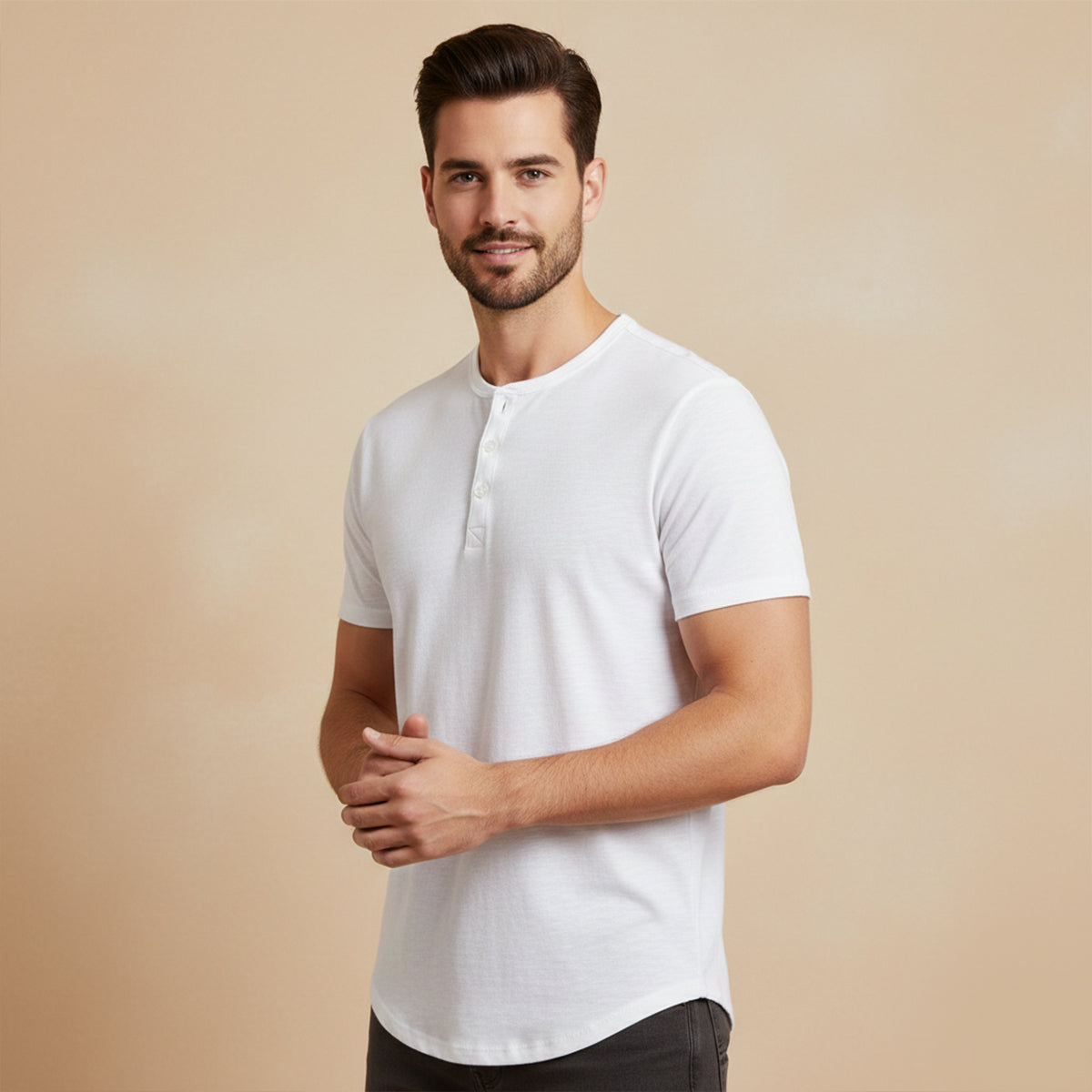 Sage | Men's Henley Shirt Cream Short Sleeve