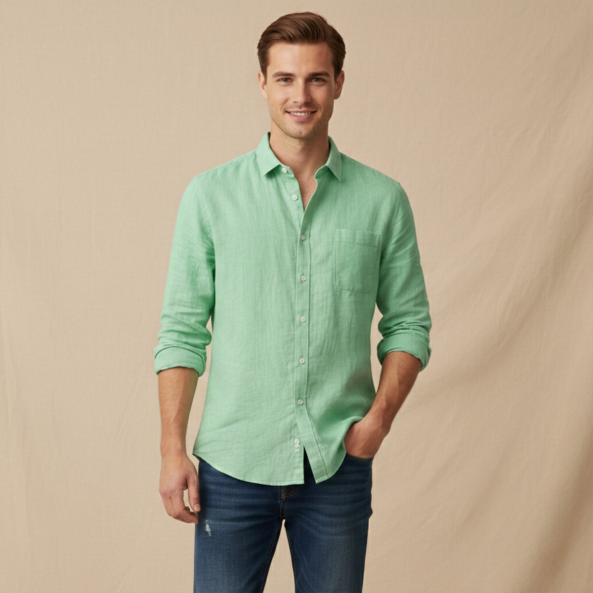 Luca | Men's Linen Button Up Shirt Light Green