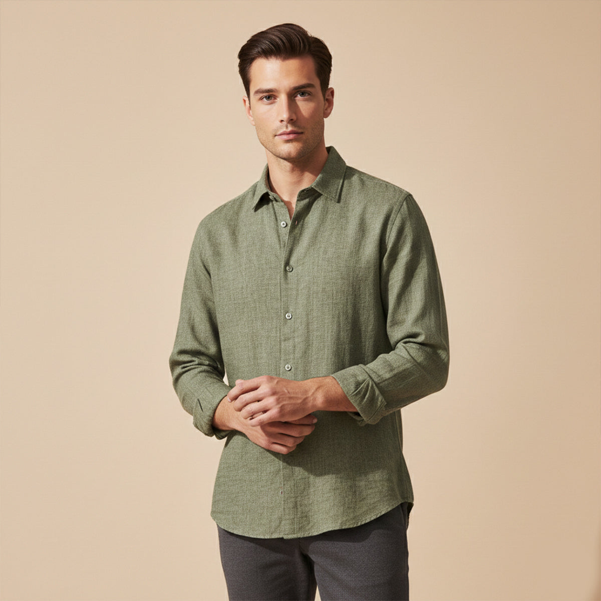Ash | Men's Button Up Shirt Charcoal Gray Long Sleeve