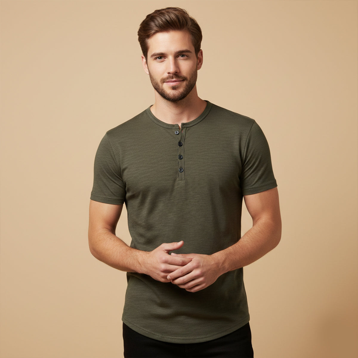 Eli | Men's Henley Shirt Sage Green Button Placket