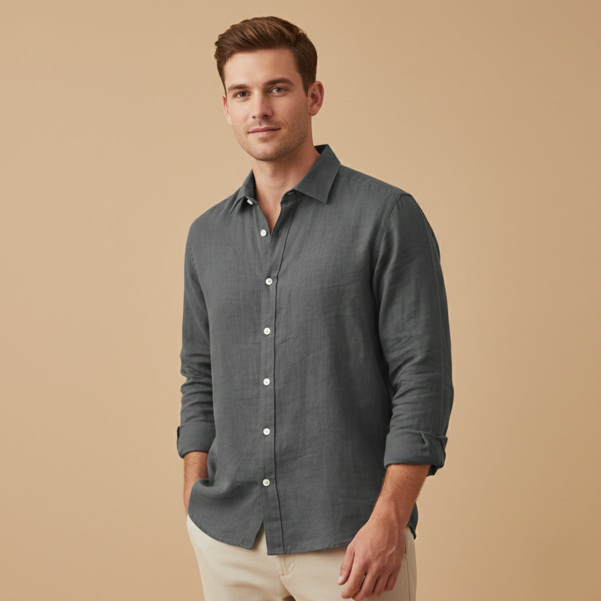 Kai | Men's Linen Blend Button Up Shirt Light Blue
