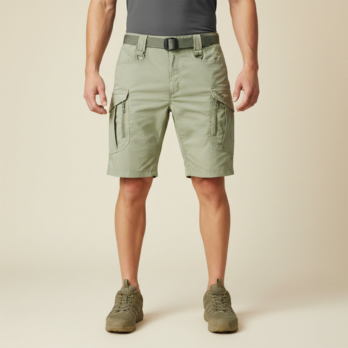 Leo | Men's Cargo Shorts Khaki With Belt Multiple Pockets