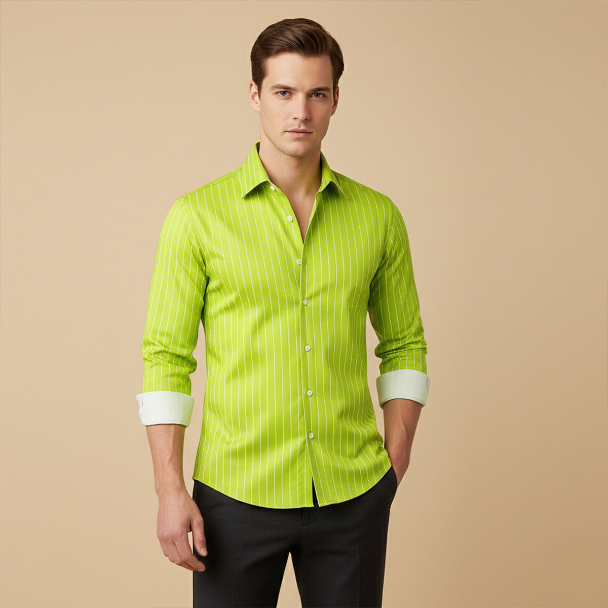 Rory | Men's Pinstripe Button Down Shirt Black Long Sleeve