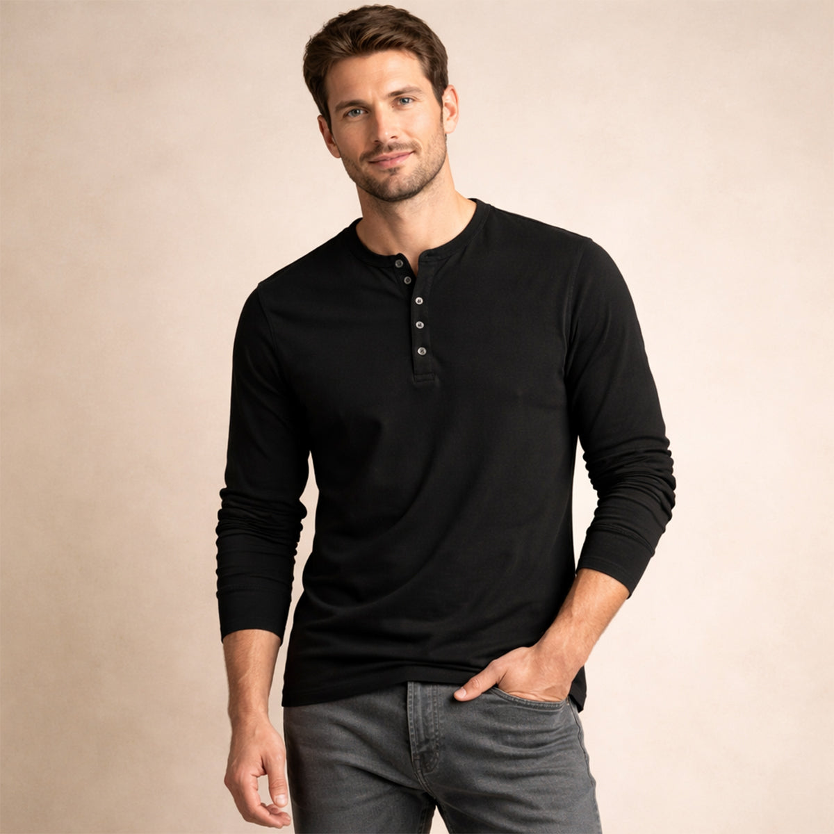 Bram | Men's Henley Shirt Sage Green Long Sleeve