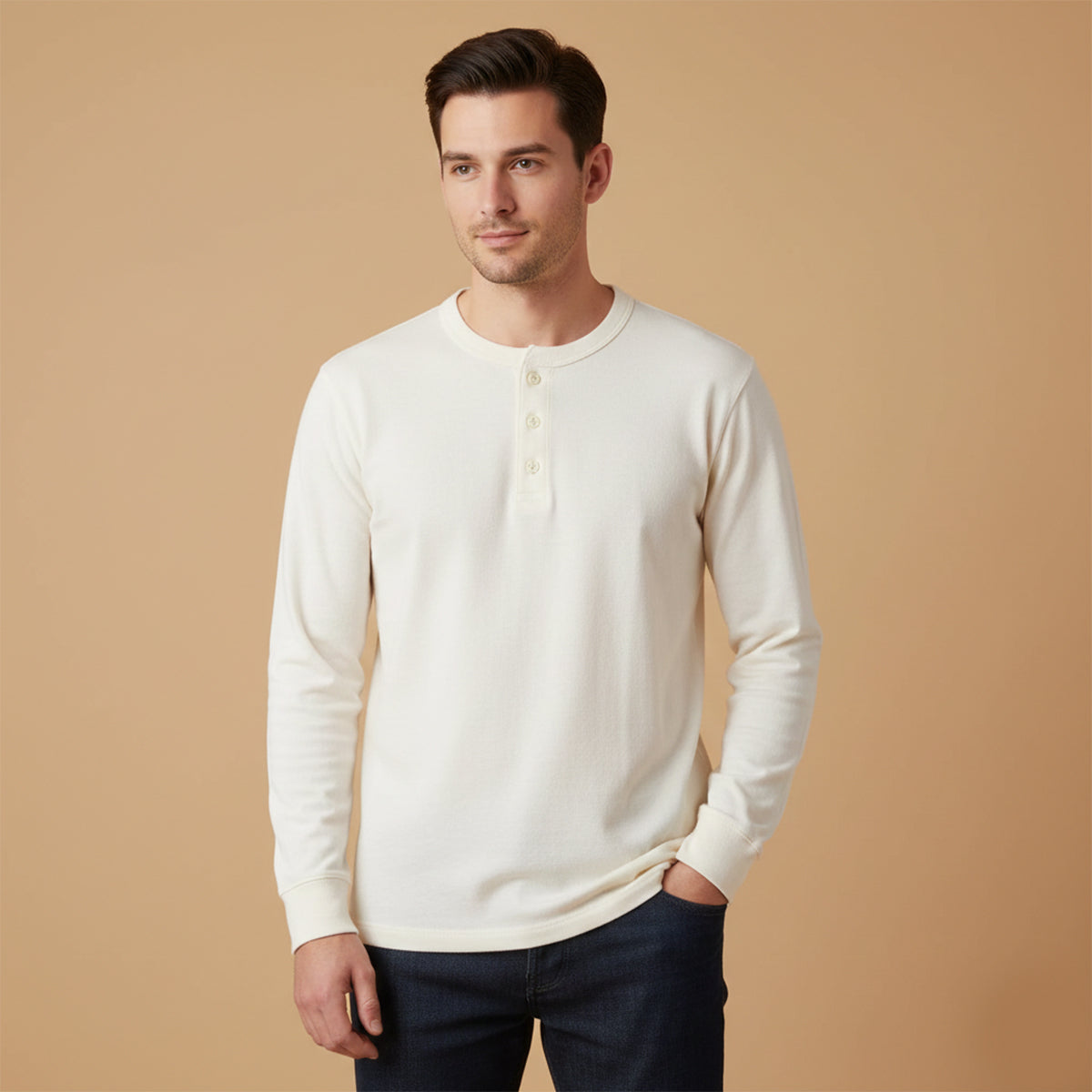 Callum | Men's Henley Shirt White Long Sleeve