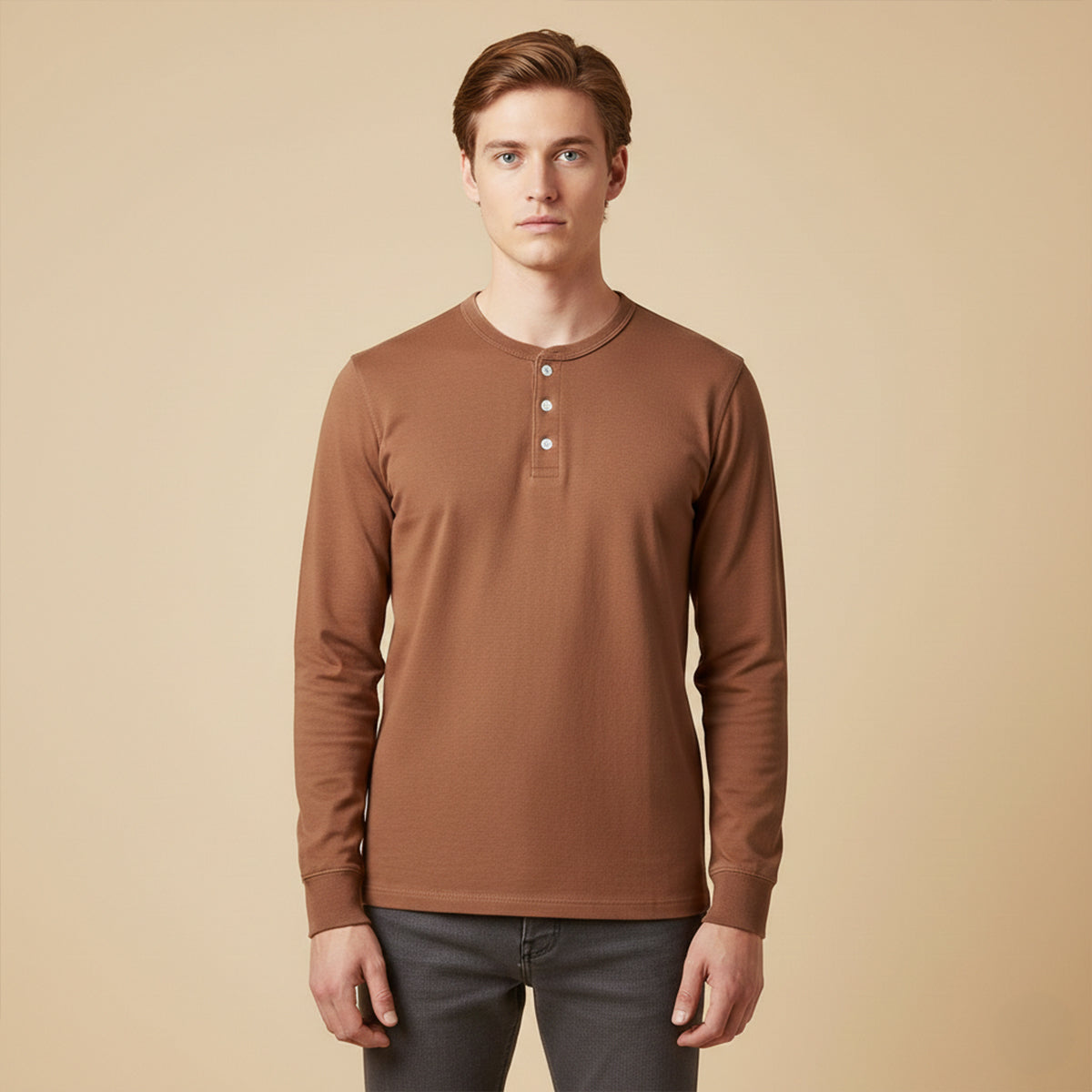 Ash | Men's Henley Shirt Olive Long Sleeve Casual