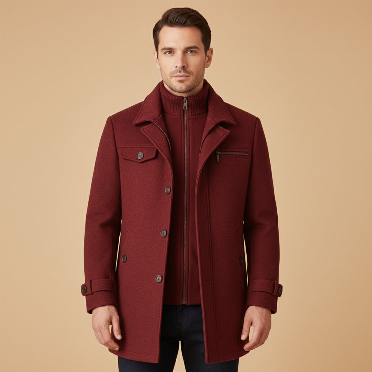 Wyatt | Men's Wool Blend Overcoat Black Button Closure