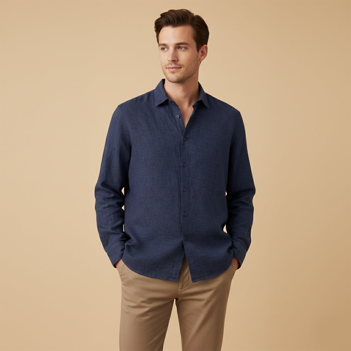 Jasper | Men's Linen Button Up Shirt Cream Long Sleeve