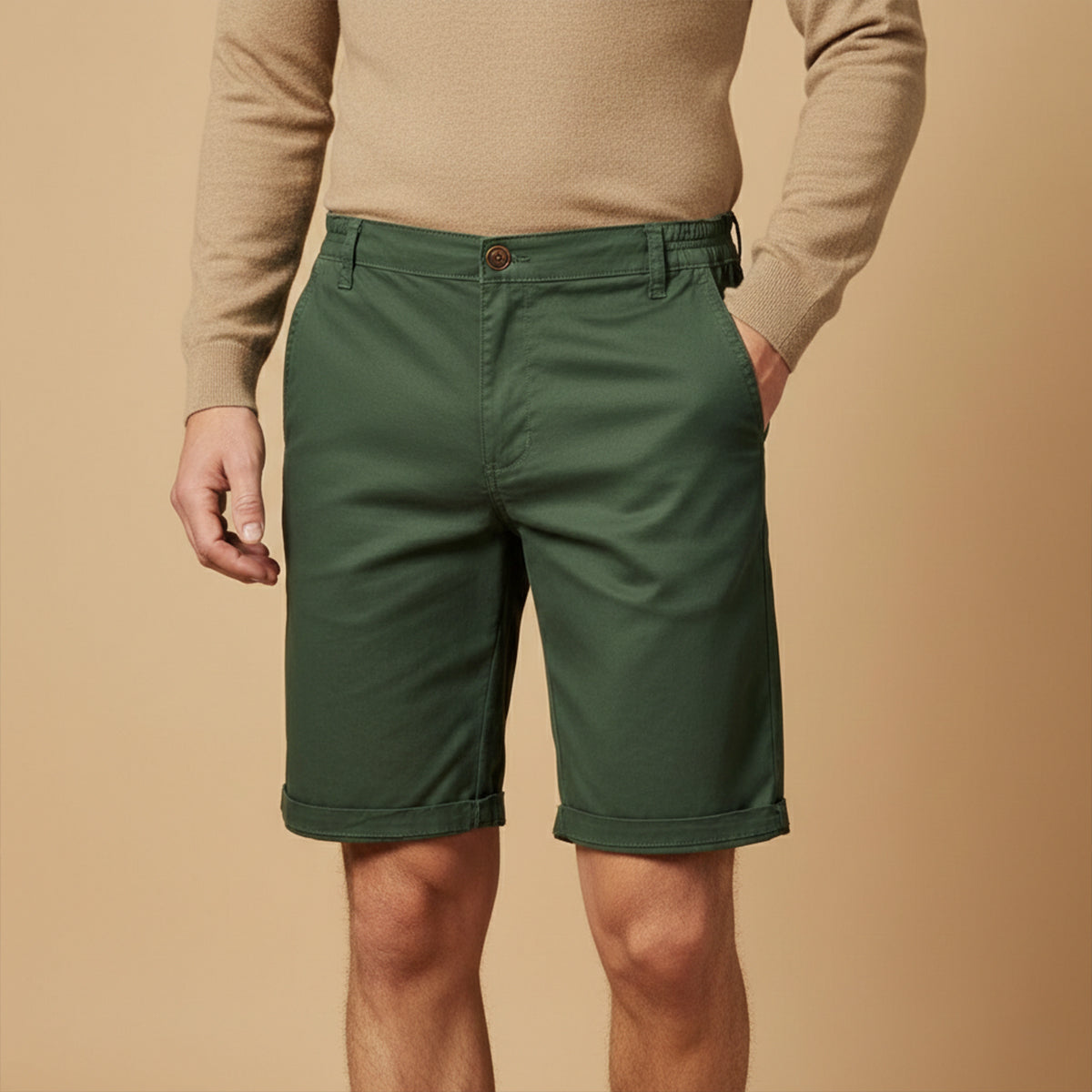 Callum | Men's Chino Shorts Cream Flat Front