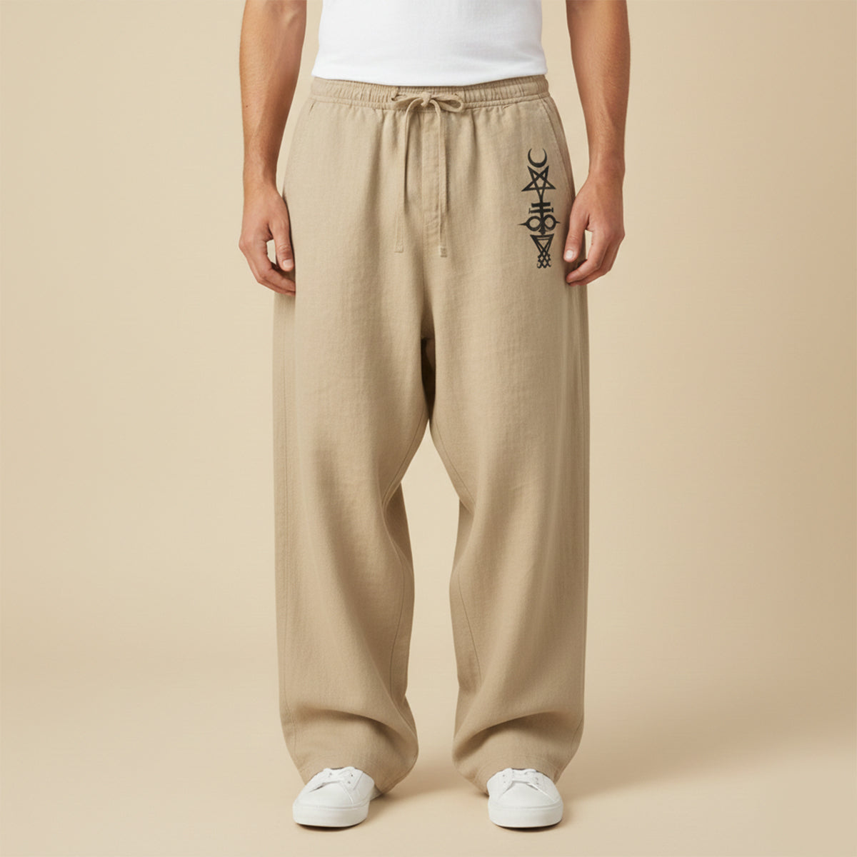 Luca | Men's Relaxed Wide Leg Linen Pants Gray Drawstring