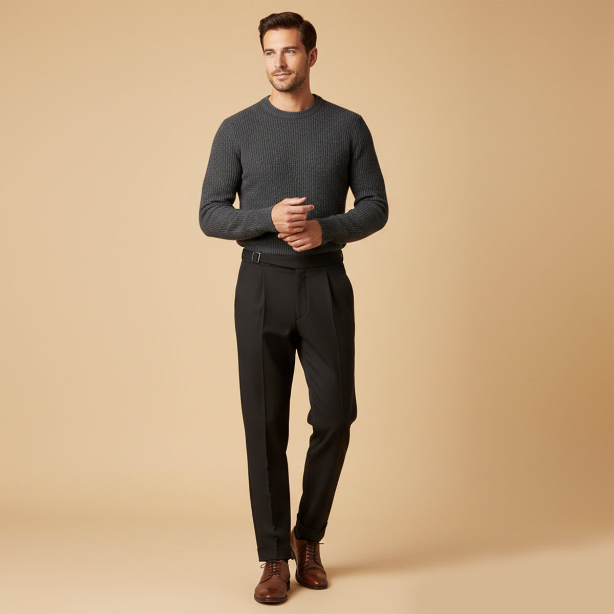 Blake | Men's Tailored Pleated Pants Beige High Waisted