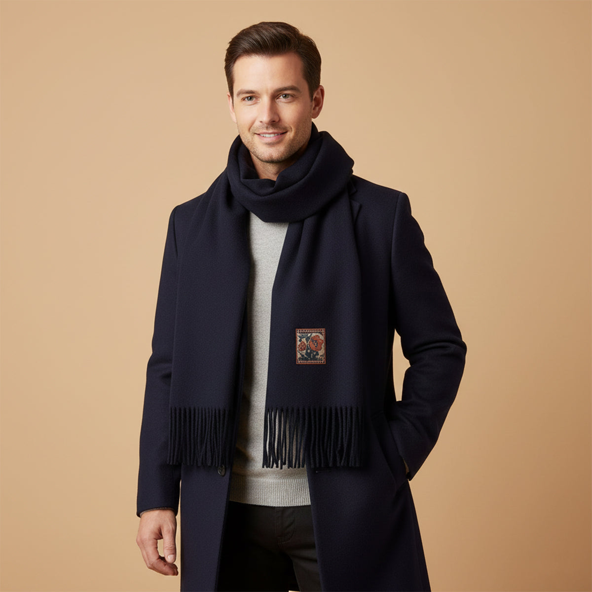 Axel | Men's Cashmere Merino Scarf Black Fringe
