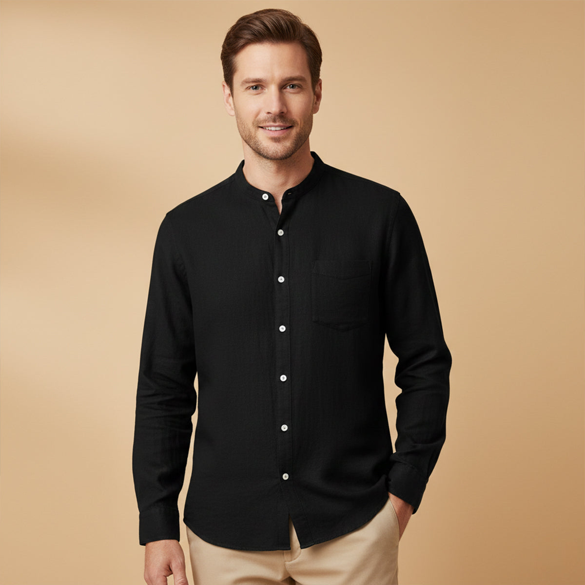 Bram | Men's Linen Shirt Cream Long Sleeve Button Up