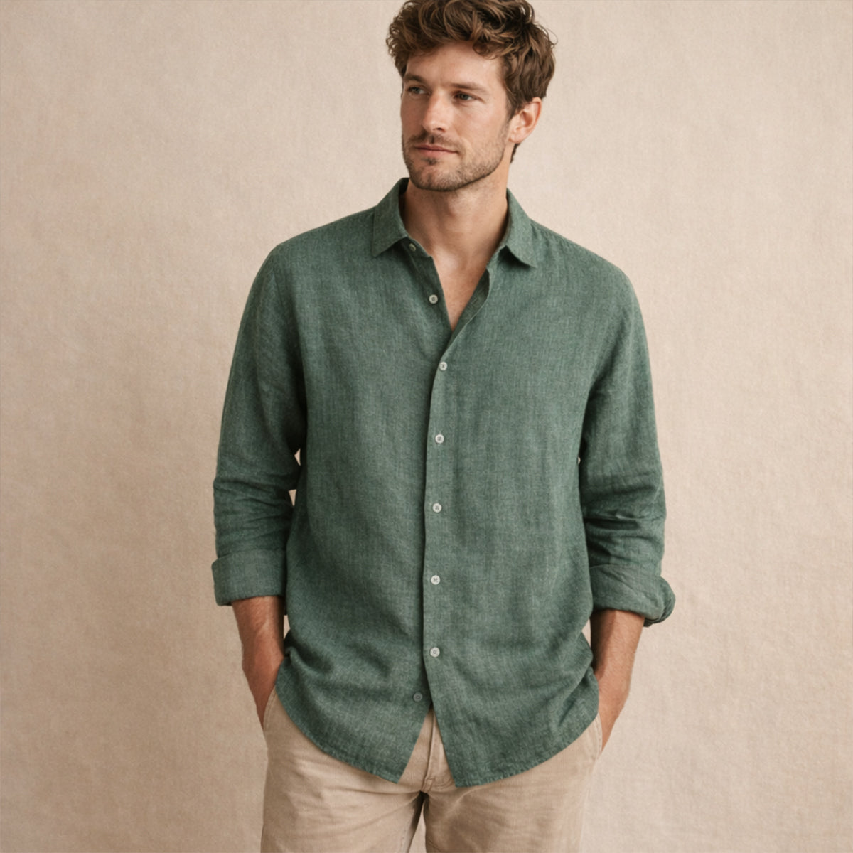 Sage | Men's Casual Linen Button Up Shirt Green Long Sleeve