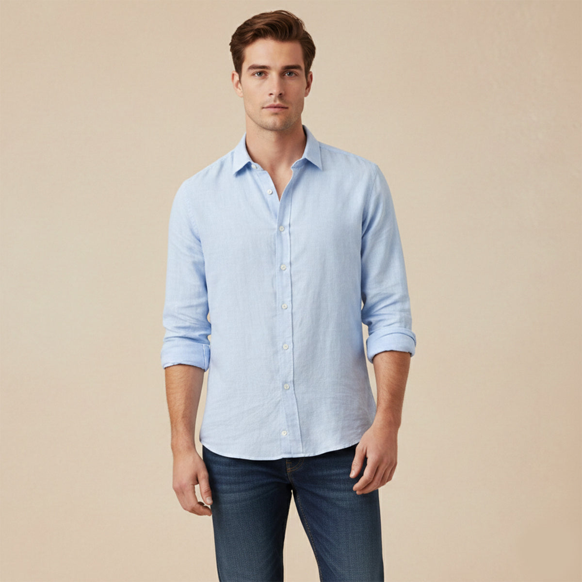 Wyatt | Men's Linen Shirt Light Blue Long Sleeve