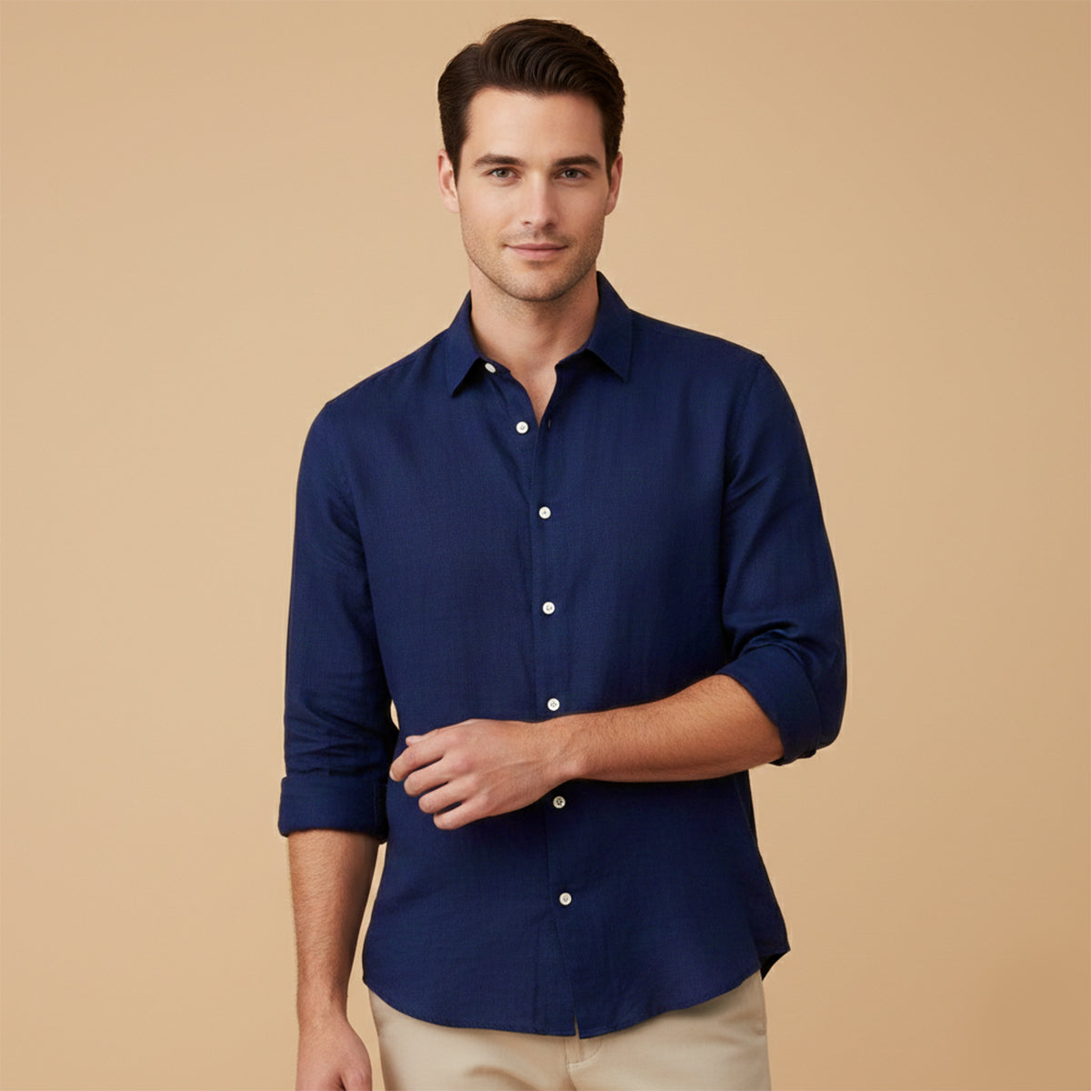 Beau | Men's Casual Button Up Shirt Black Cotton Linen