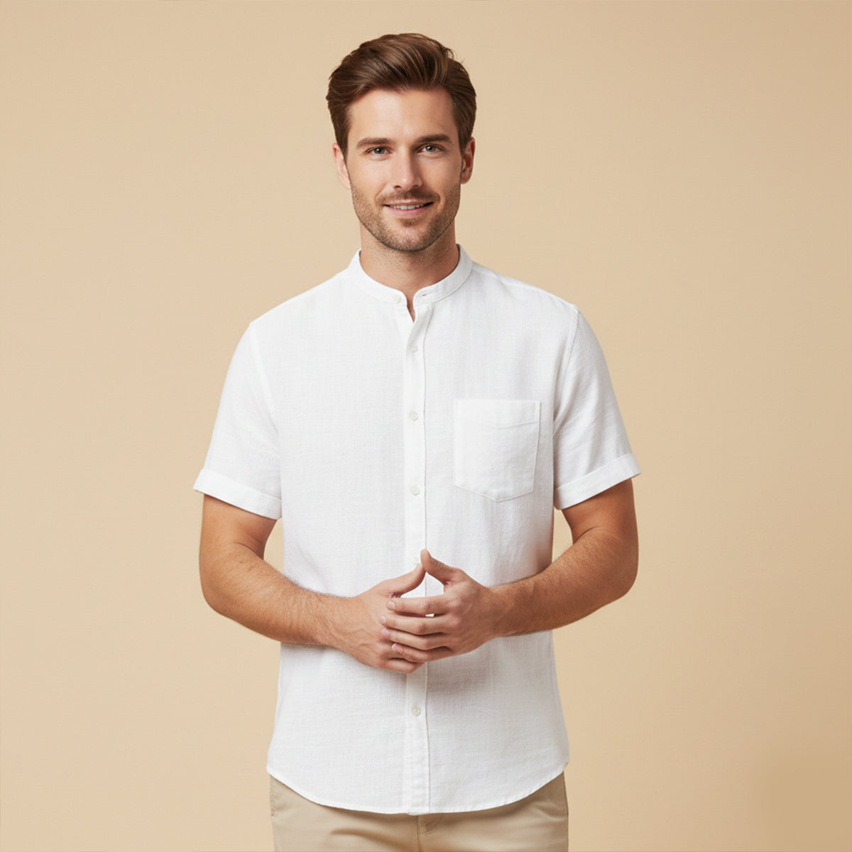 Jasper | Men's Short Sleeve Linen Button Up Shirt Sage Green