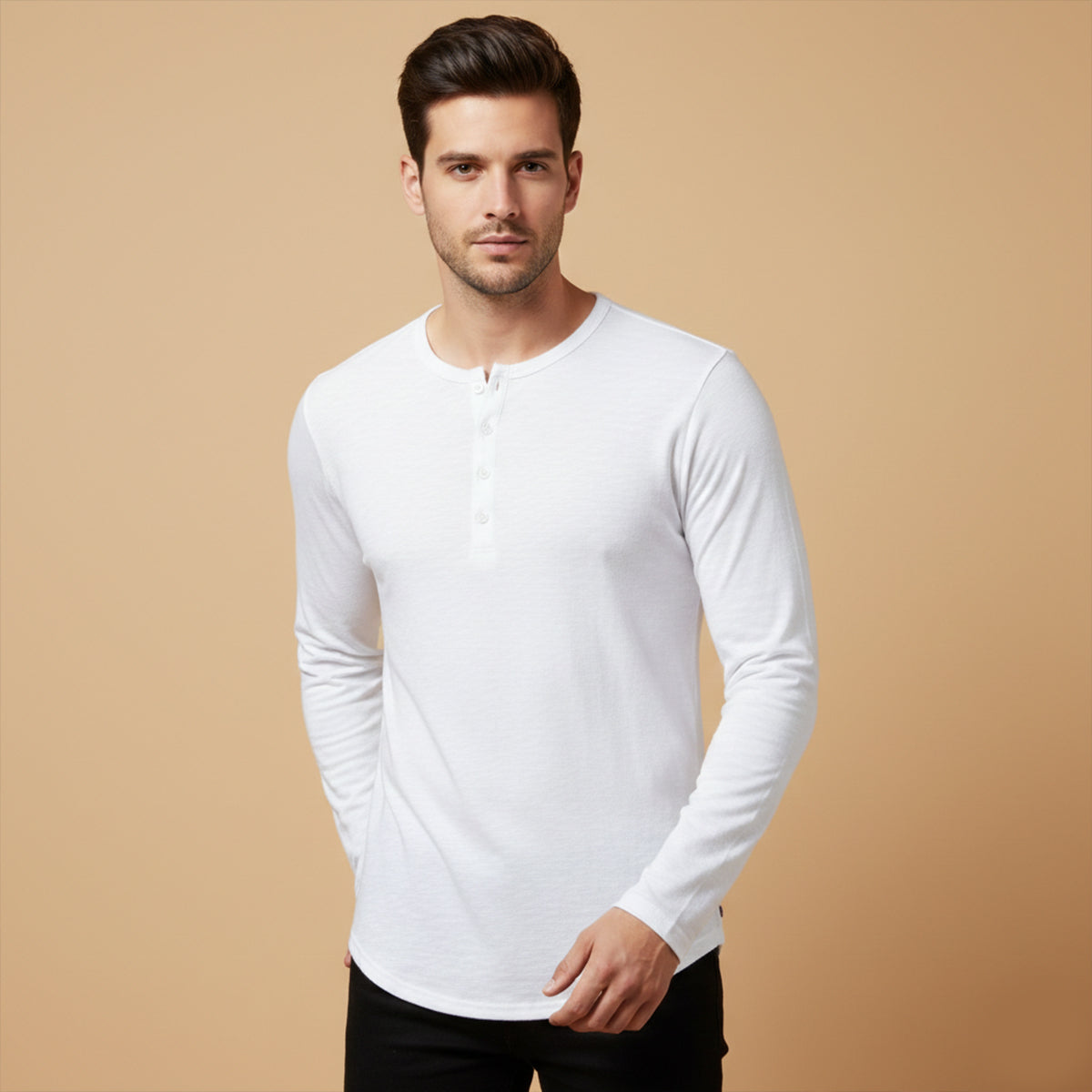 Axel | Men's Henley Shirt Black Long Sleeve Button Neck
