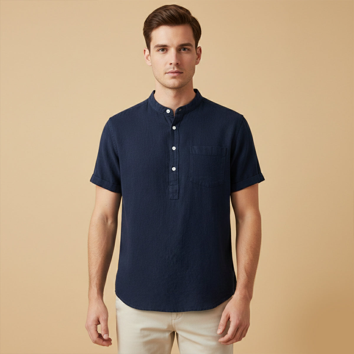 Axel | Men's Henley Shirt Black Short Sleeve Chest Pocket
