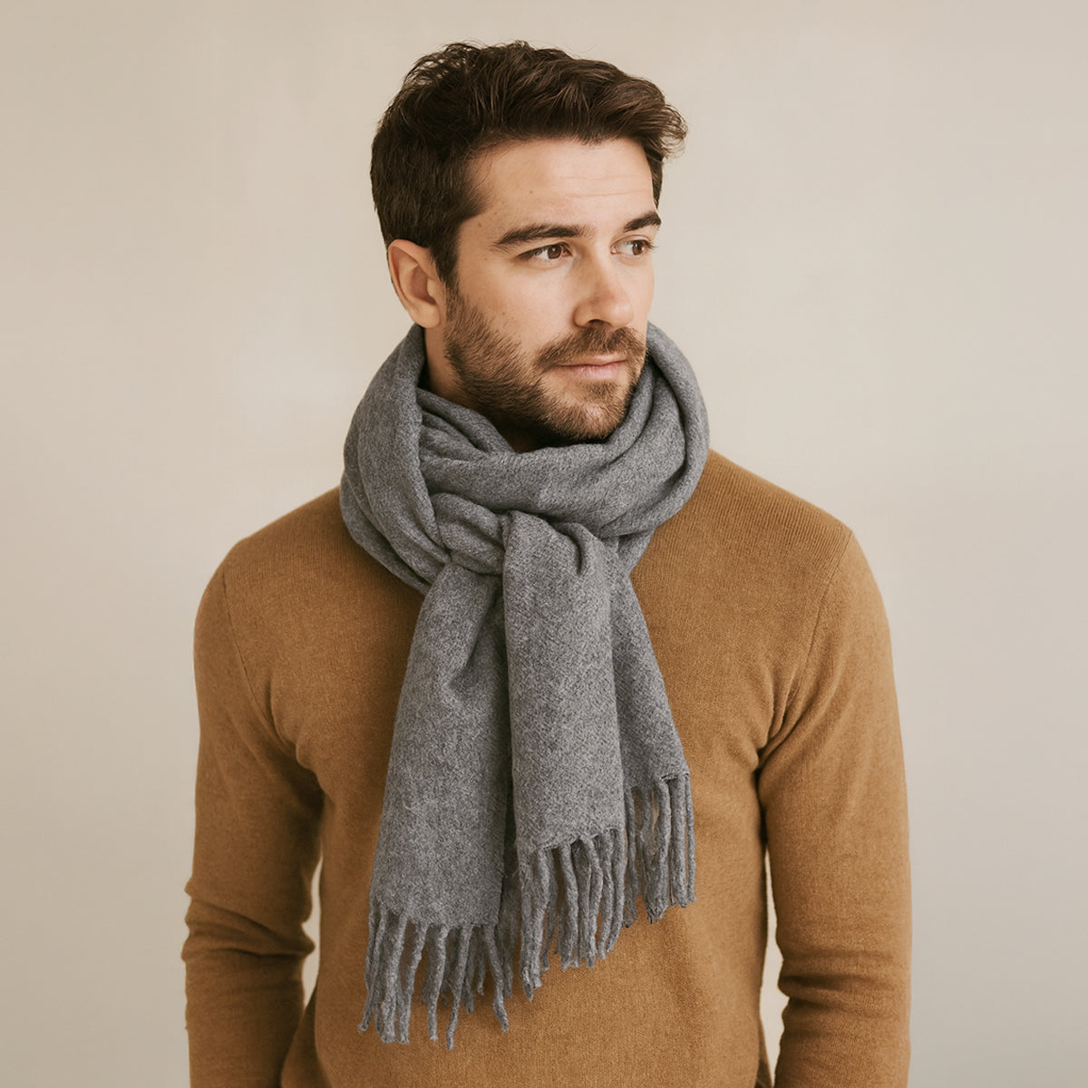 Axel | Men's Cashmere Merino Scarf Gray Fringe