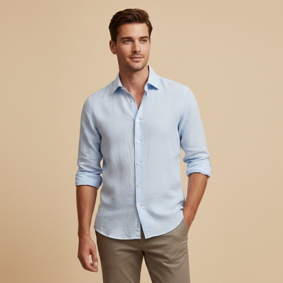 Bram | Men's Linen Button Up Shirt Light Blue Long Sleeve