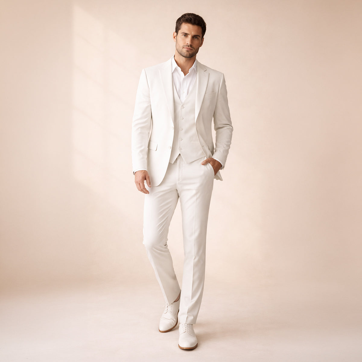 Callum | Men's Three Piece Slim Fit Suit Cream Formal Blazer Vest Trousers