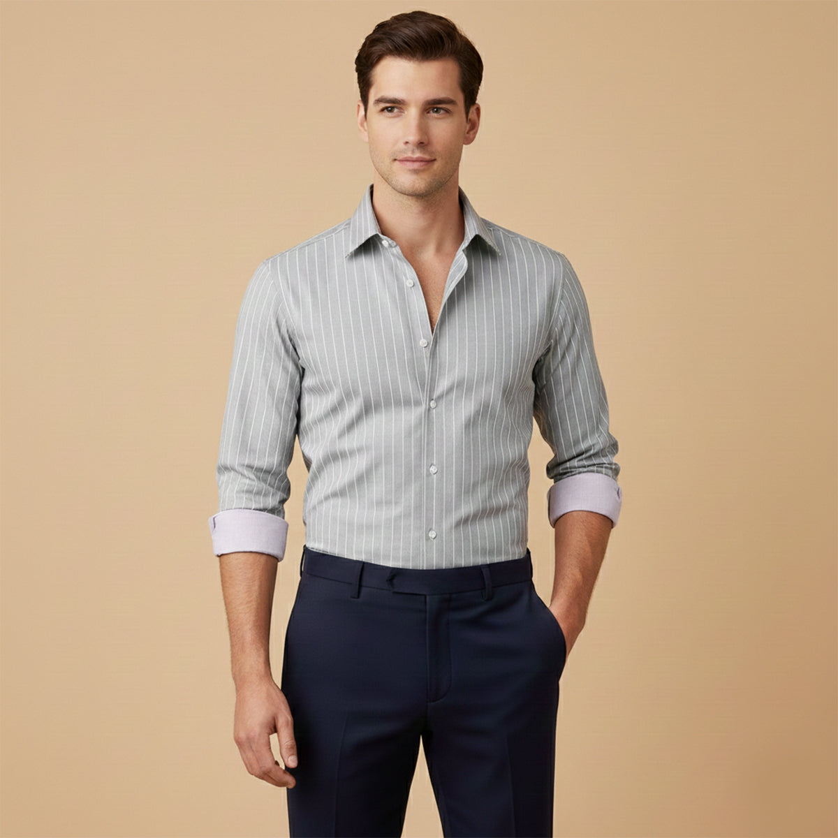 Blake | Men's Pinstripe Button Up Shirt Navy Long Sleeve