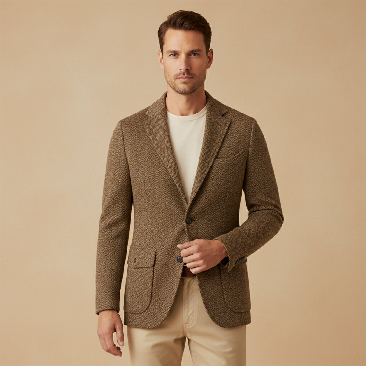 Beau | Men's Tweed Blazer Brown Herringbone Single Breasted