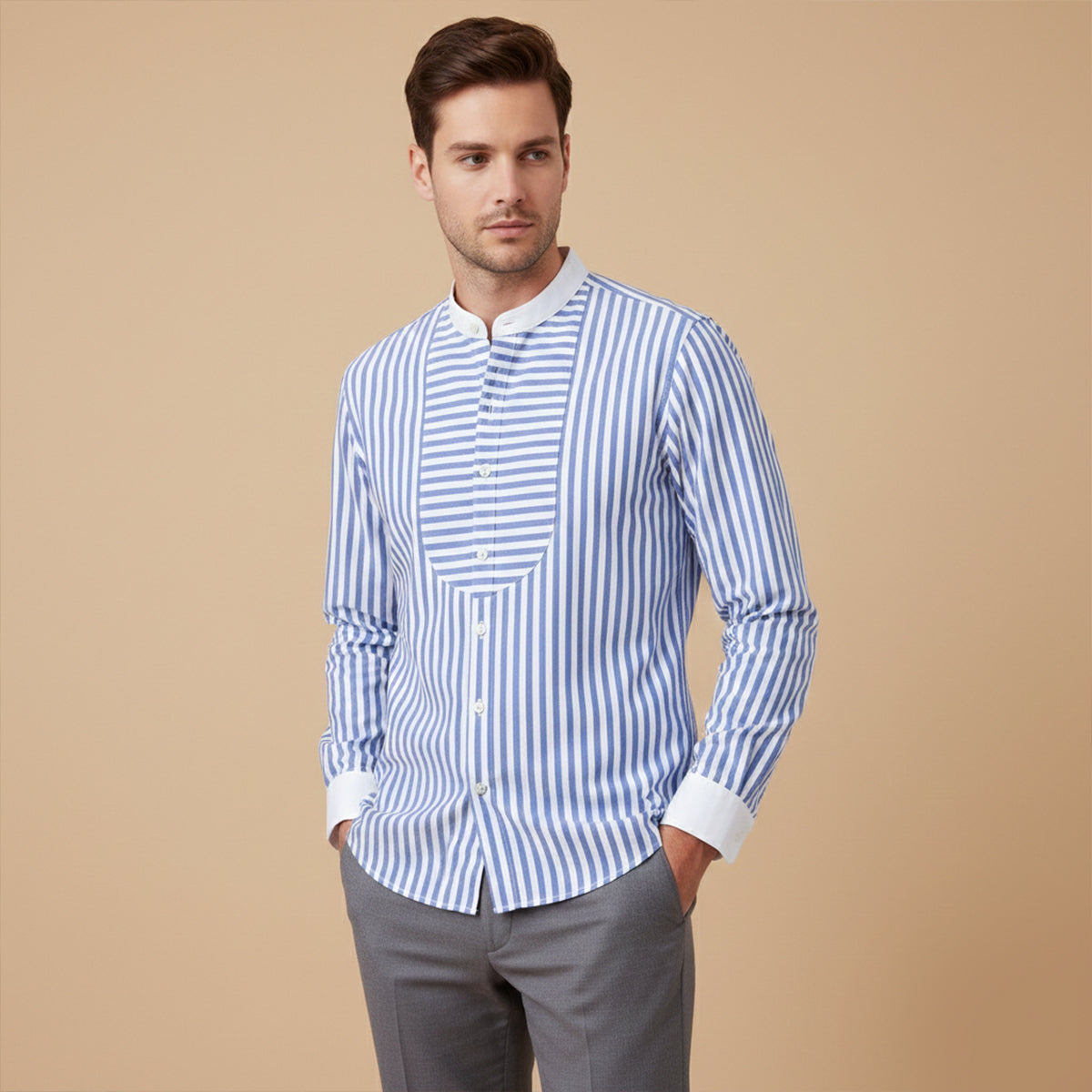 Lars | Men's Striped Button Up Shirt Light Blue Long Sleeve