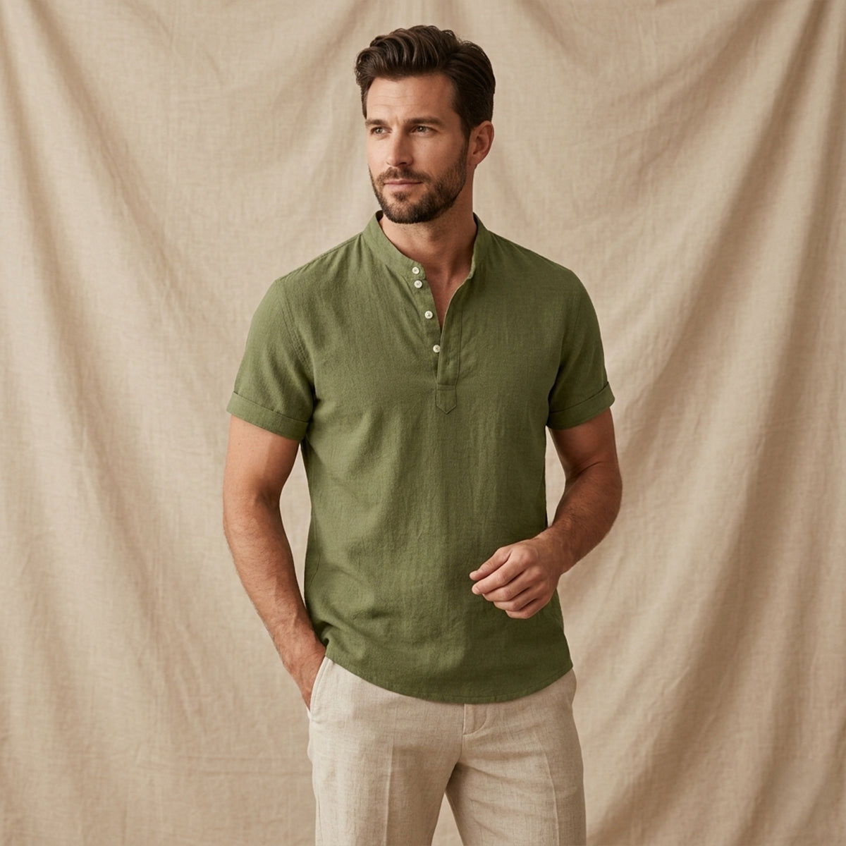 Bram | Men's Linen Button Up Shirt Pink Short Sleeve