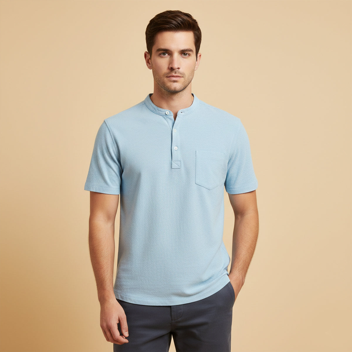 Blake | Men's Henley Shirt Gray Short Sleeve Casual