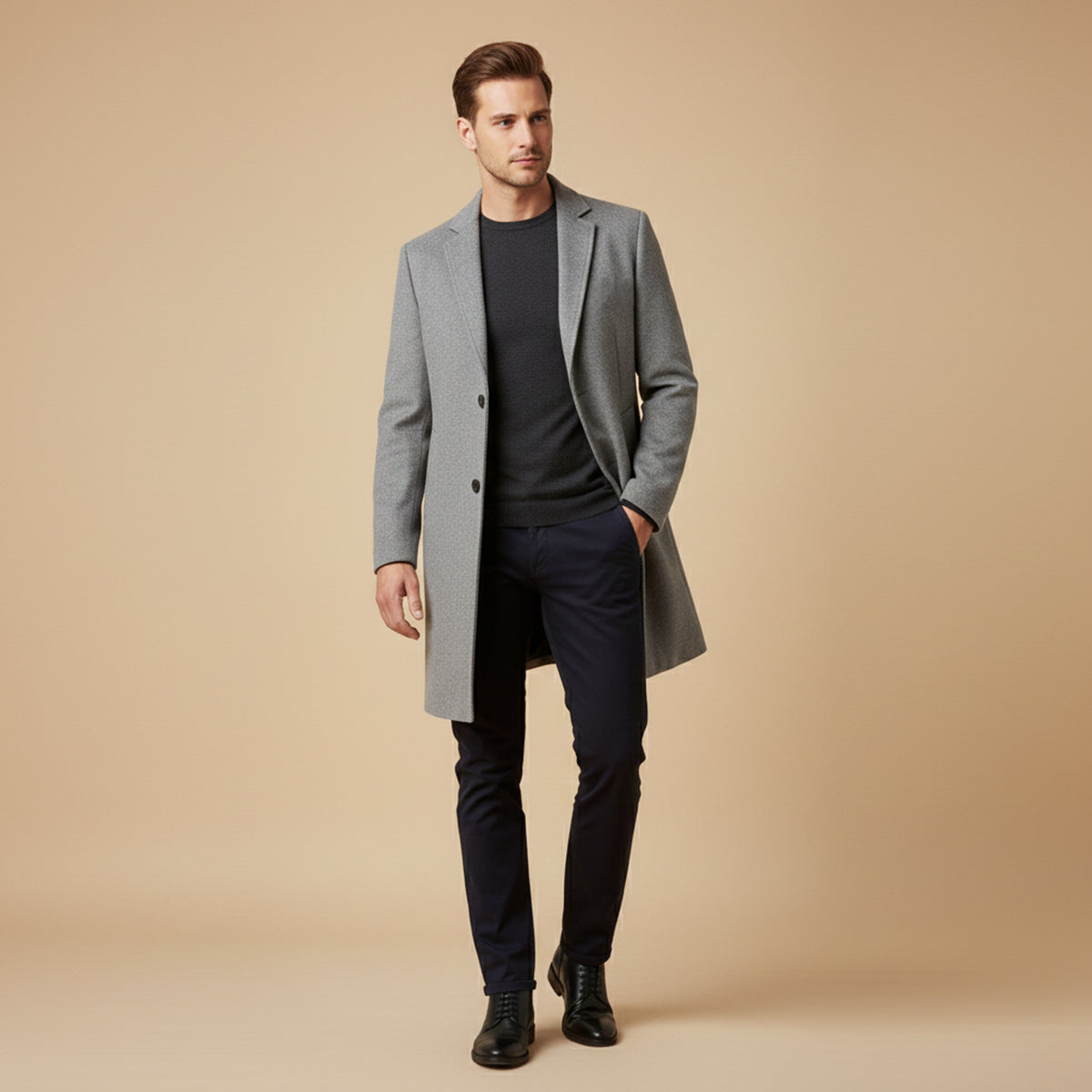 Rowan | Men's Wool Overcoat Black Long Formal Coat
