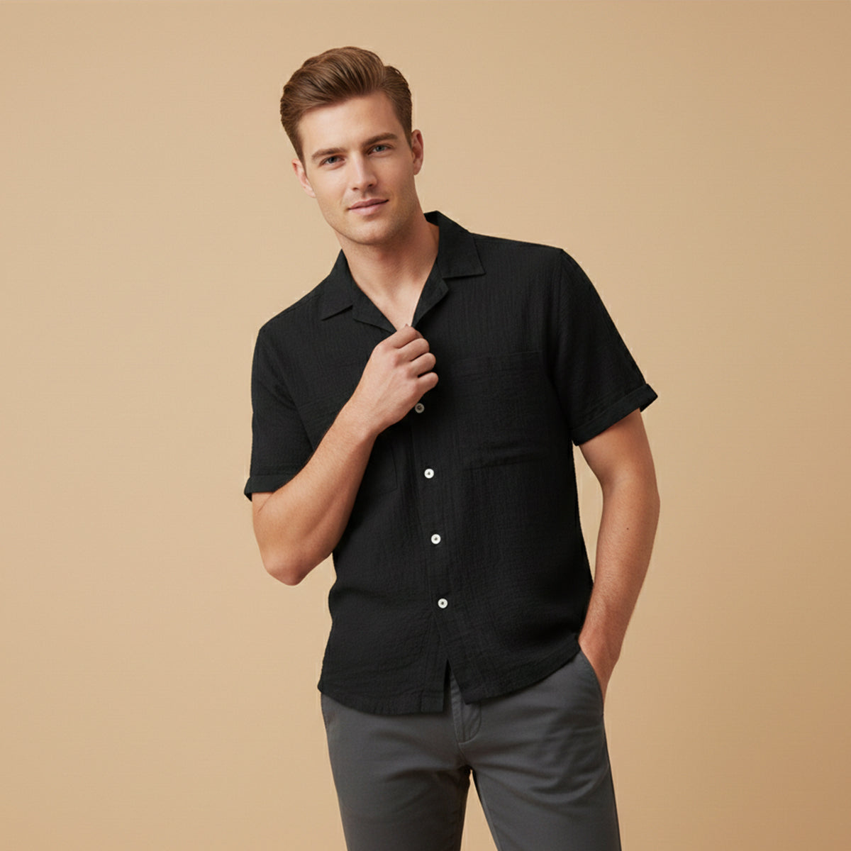 Blake | Men's Casual Relaxed Camp Collar Shirt Light Blue