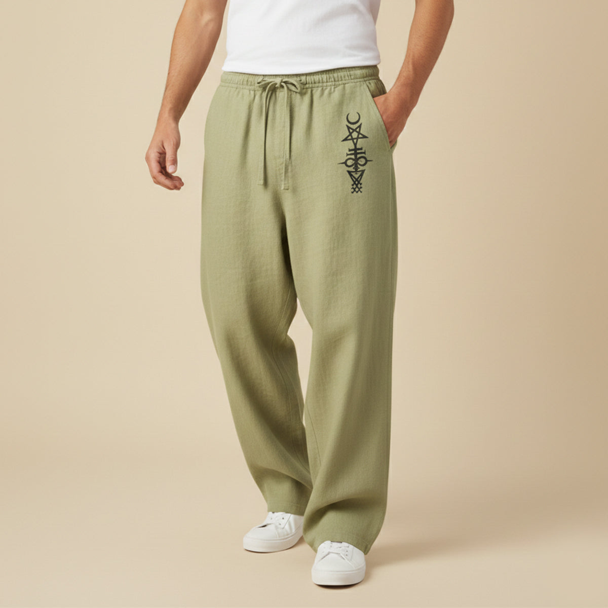 Luca | Men's Relaxed Wide Leg Linen Pants Gray Drawstring
