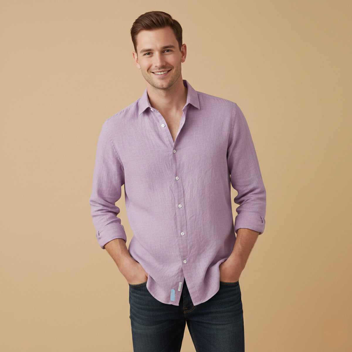 Beau | Men's Casual Linen Shirt Blue Long Sleeve Button Up