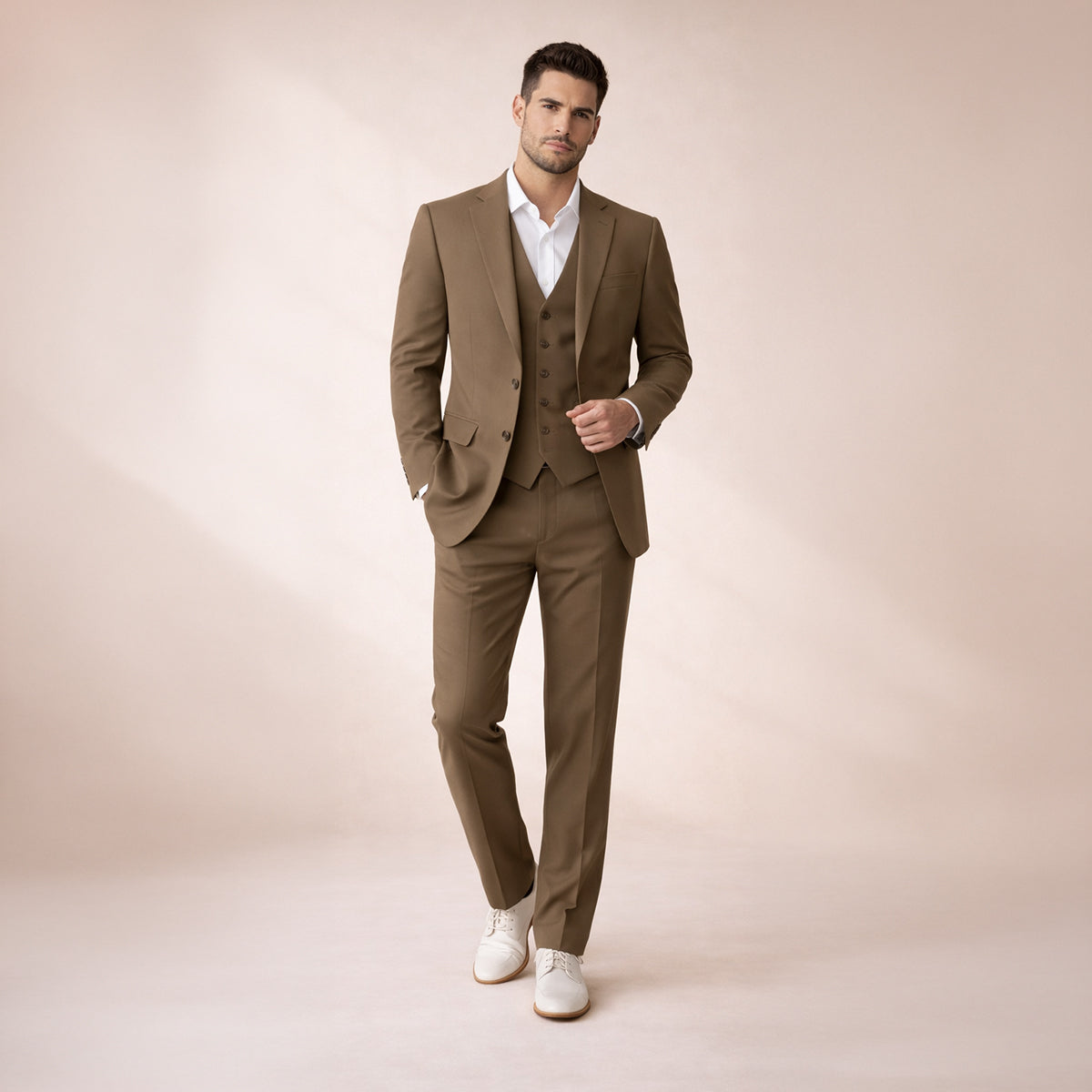 Callum | Men's Three Piece Slim Fit Suit Cream Formal Blazer Vest Trousers