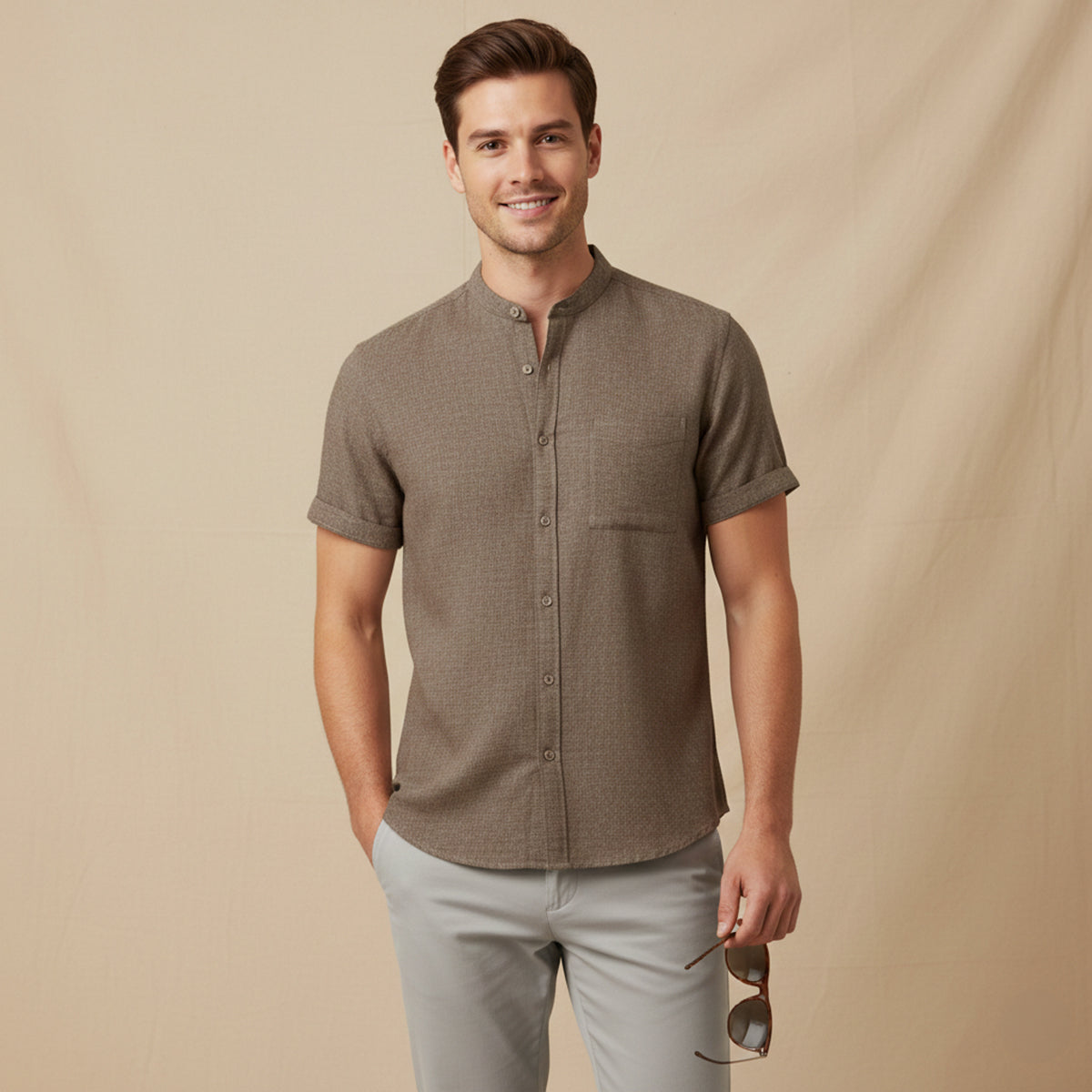 Axel | Men's Button Up Shirt Black Short Sleeve
