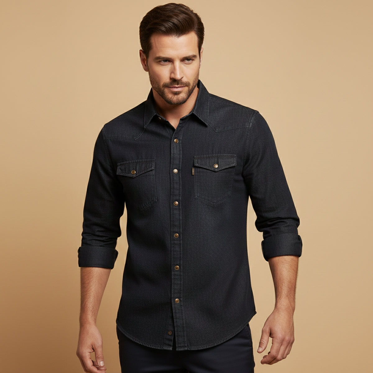 Bram | Men's Denim Shirt Light Blue Long Sleeve Button Up